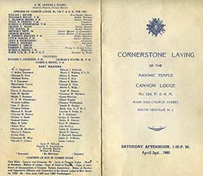 Cornerstone Laying Ceremony Booklet, Cannon Lodge 104